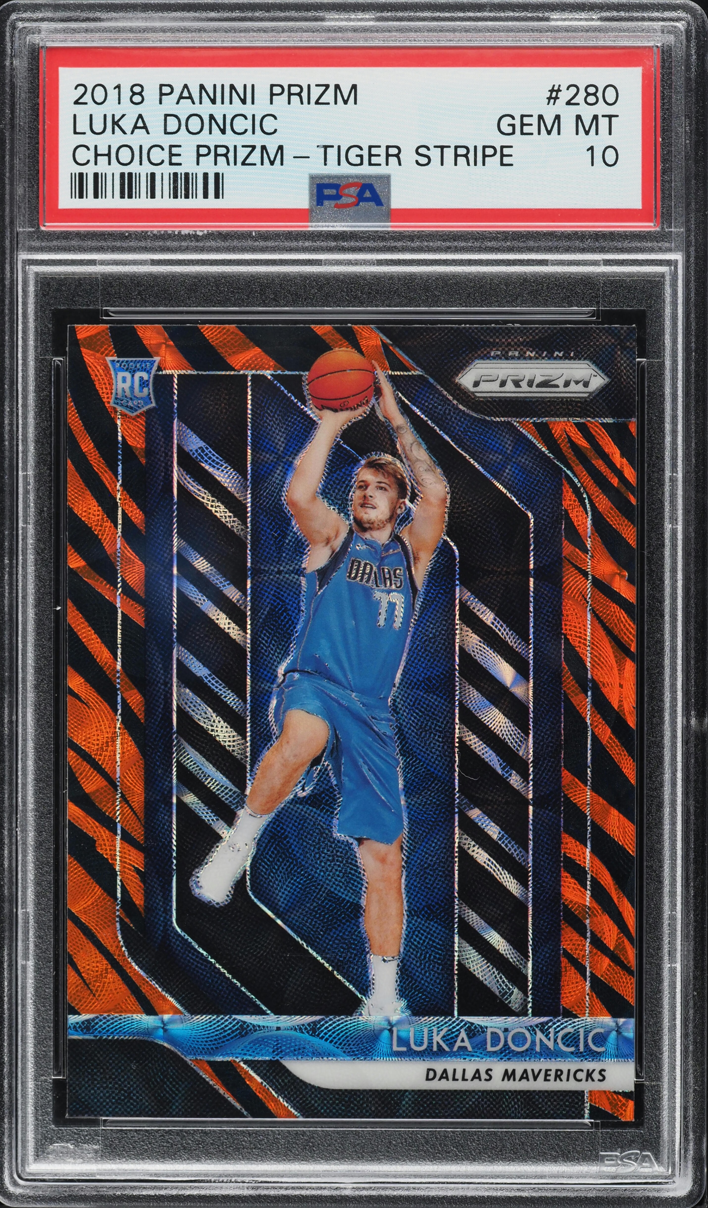 2018 Panini Prizm Basketball Choice Tiger Stripe Luka Doncic #280 PSA 10