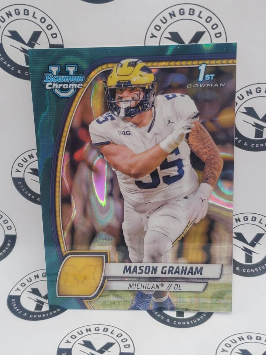 2024 Bowman Chrome University Football Teal Lava Refractor Mason Graham #127