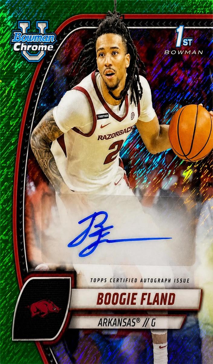 2024 Bowman Chrome University Basketball Green Shimmer Refractor Boogie Fland #11 PSA 9