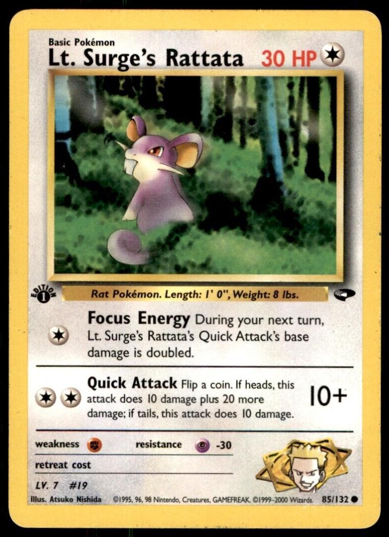 2000 Pokemon Gym Challenge 1st Edition LT. Surge's Rattata #85