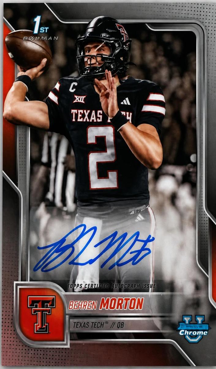 2025 Bowman Chrome University Football Red Refractor Behren Morton #BCA-BM