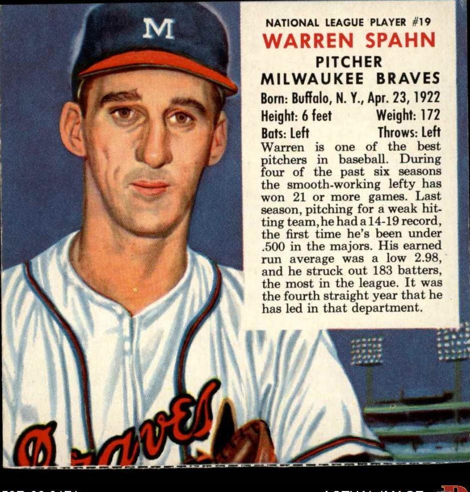 1953 Red Man Tobacco Baseball Warren Spahn #19