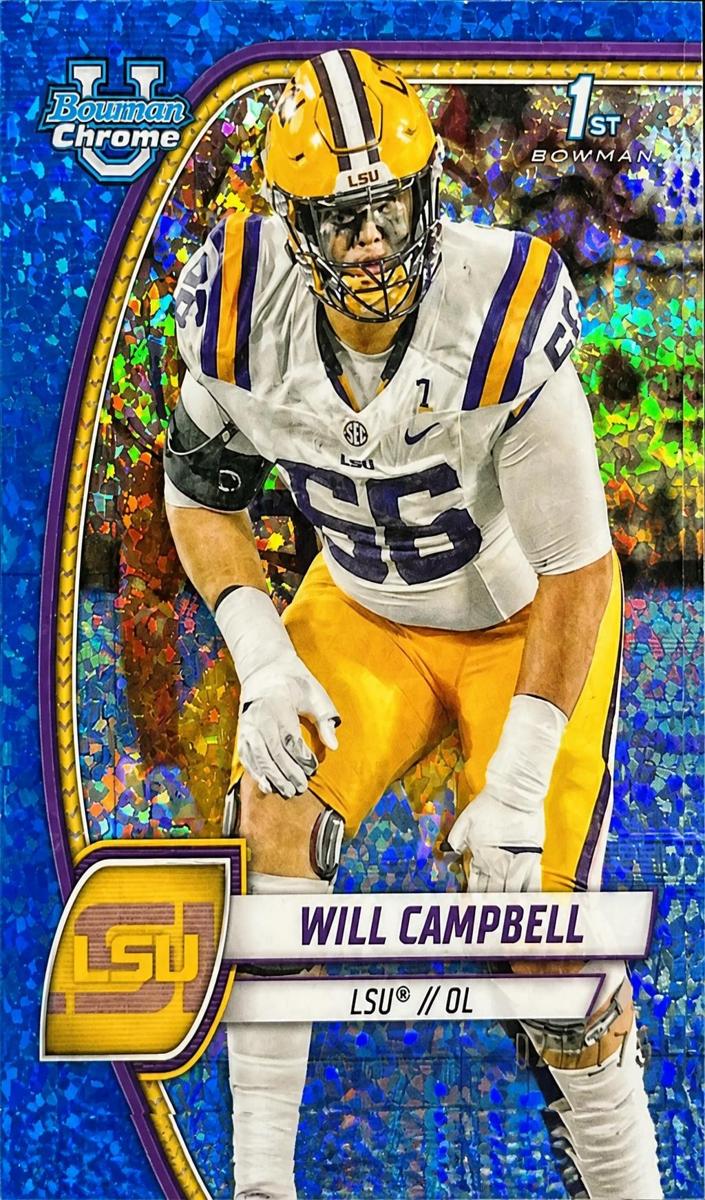 2024 Bowman Chrome University Football Blue Mini Diamond Refractor Will Campbell #181 PSA 9