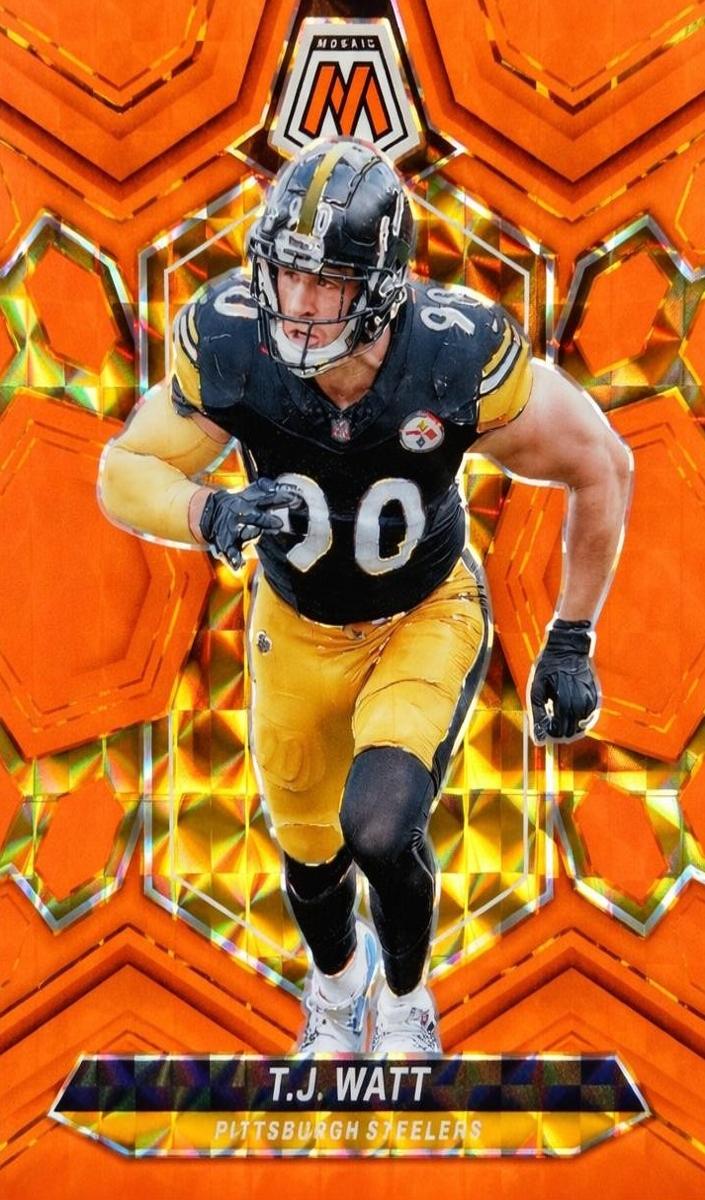 2024 Panini Mosaic Football Orange Fluorescent T.J. Watt #188 PSA 10