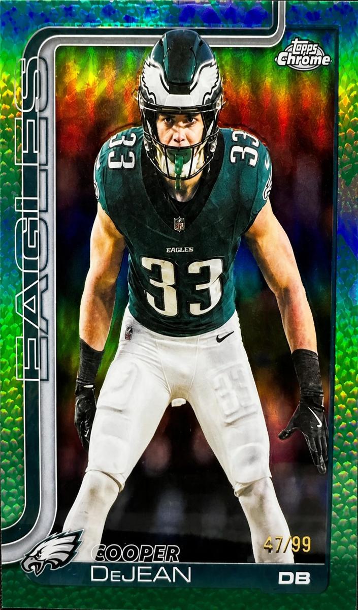 2025 Topps Chrome Football Football Leather Green Refractor Cooper DeJean #252