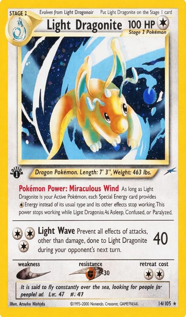 2002 Pokemon Neo Destiny 1st Edition Light Dragonite #14 PSA 9