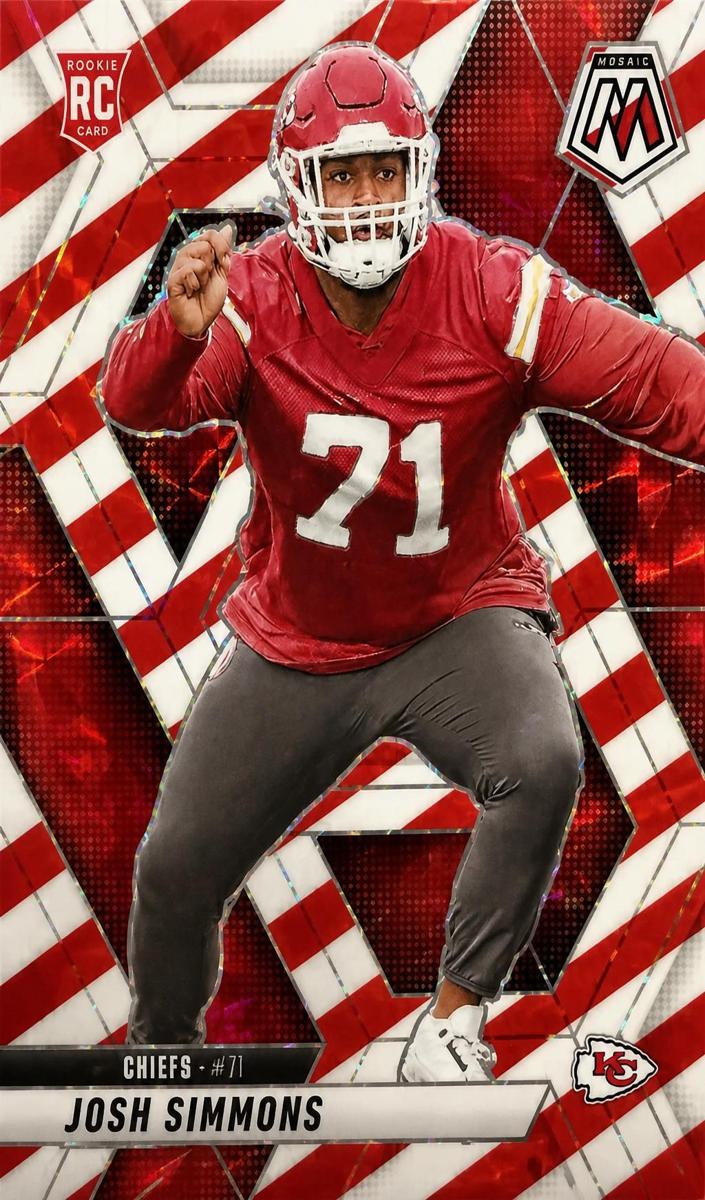 2025 Panini Mosaic Football Red and White Stripe Josh Simmons #398