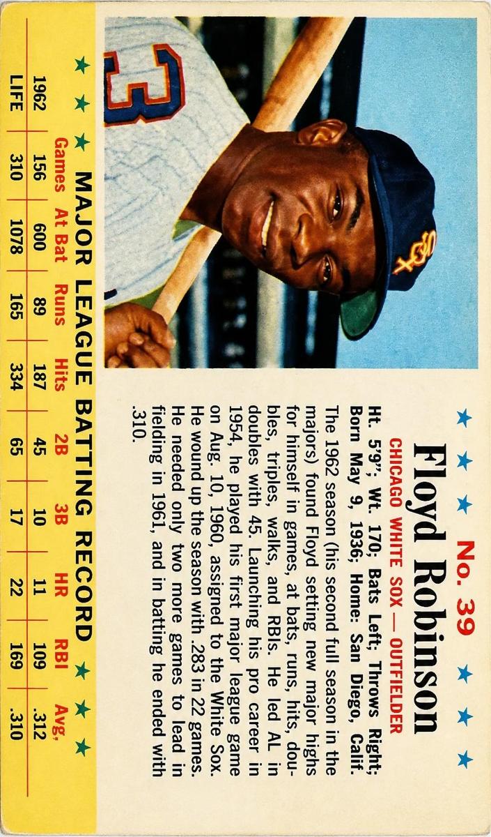 1963 Post Cereal Baseball Floyd Robinson #39 PSA 4