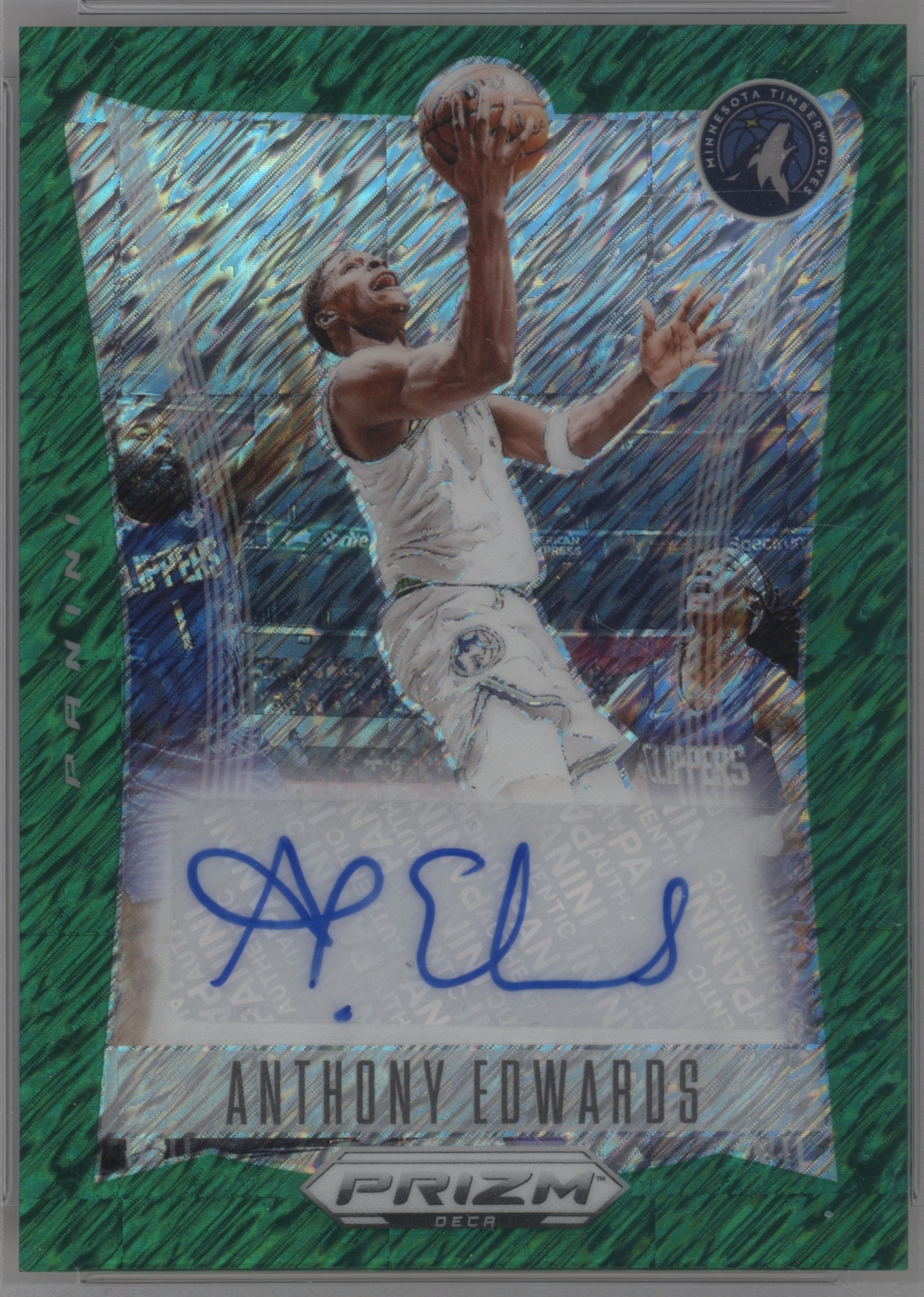 2023 Panini Prizm Deca Basketball Green Shimmer FOTL Anthony Edwards #DS-ANT PSA 9