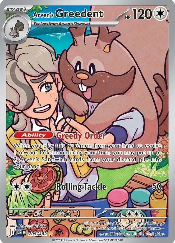 2025 Pokemon Scarlet & Violet Destined Rivals Arven's Greedent #205 RAW Ungraded