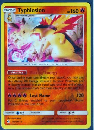 2018 Pokemon Sun & Moon Lost Thunder Reverse Holo Typhlosion #42 PSA 9