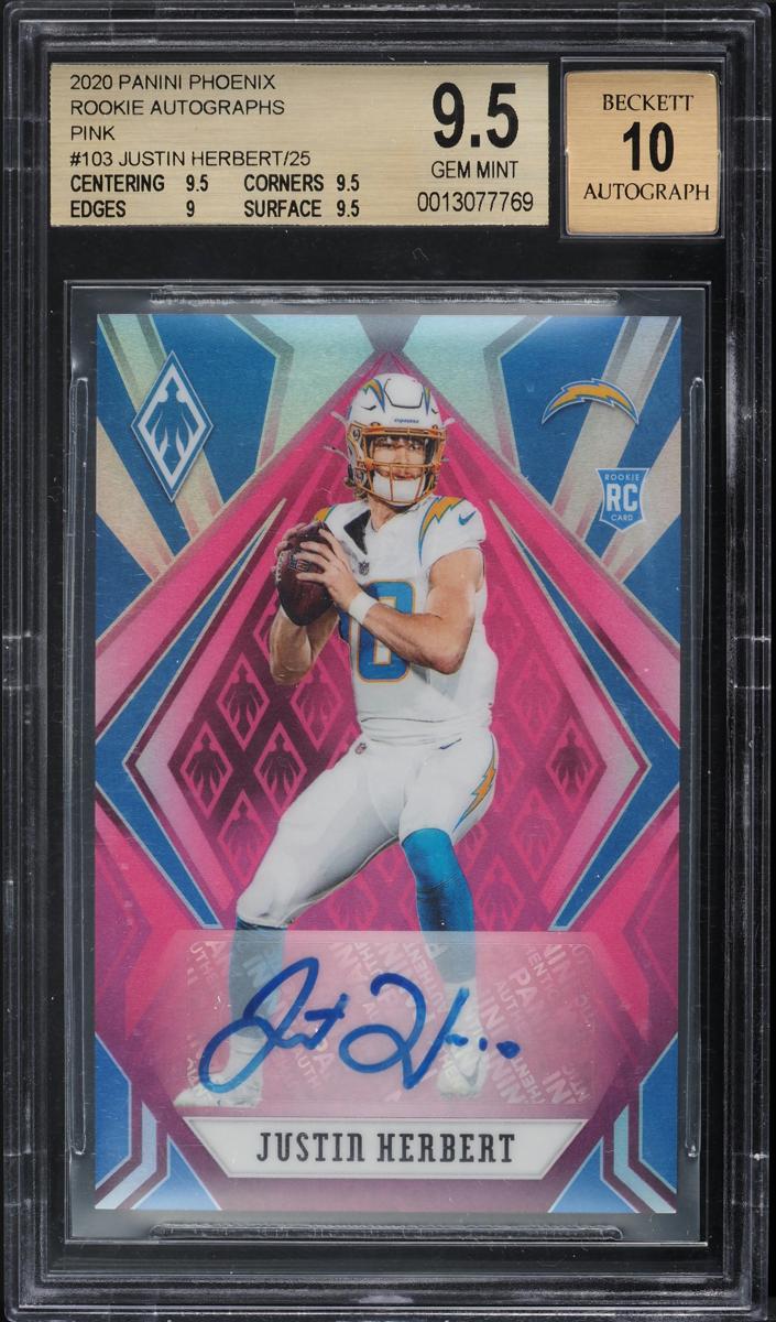 2020 Panini Phoenix Football Pink Justin Herbert #103 PSA 9