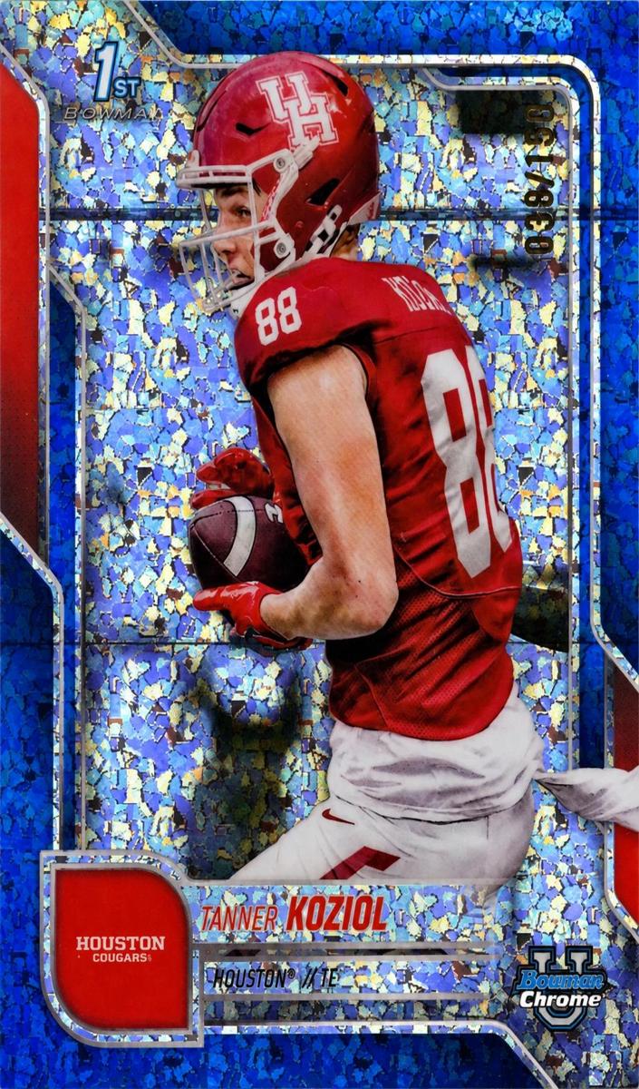 2025 Bowman Chrome University Football Blue Mini-Diamond Refractor Tanner Koziol #154 PSA 10