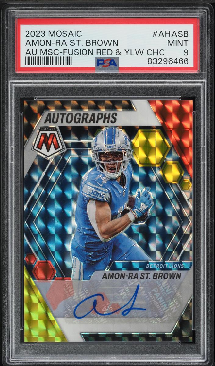 2023 Panini Mosaic Football Choice Fusion Red And Yellow Amon-Ra St. Brown #AH-ASB PSA 9