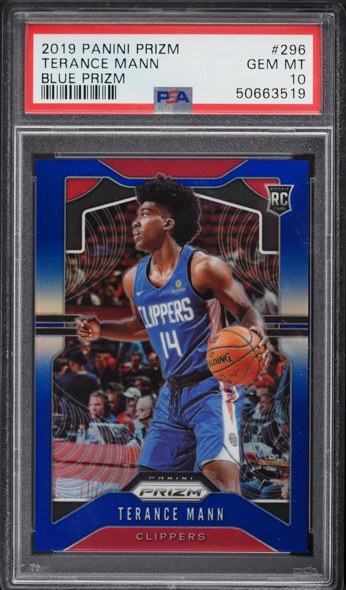 2019 Panini Prizm Basketball Prizm Blue Terance Mann #296 PSA 9