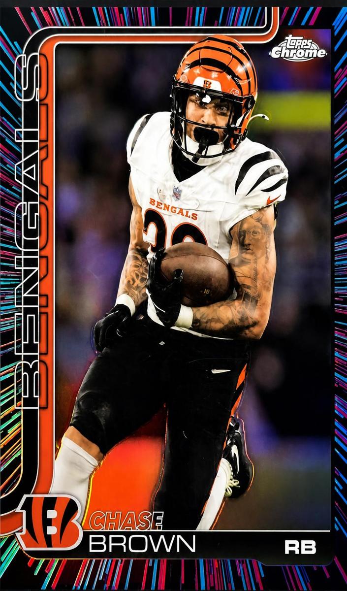 2025 Topps Chrome Football Neon Pulse Refractor Chase Brown #62 PSA 9