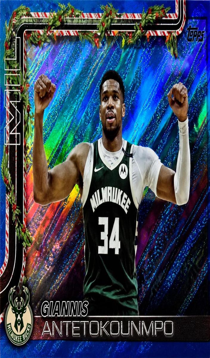 2025 Topps Holiday Basketball Blue Metallic Glitter Holiday Giannis Antetokounmpo #H43