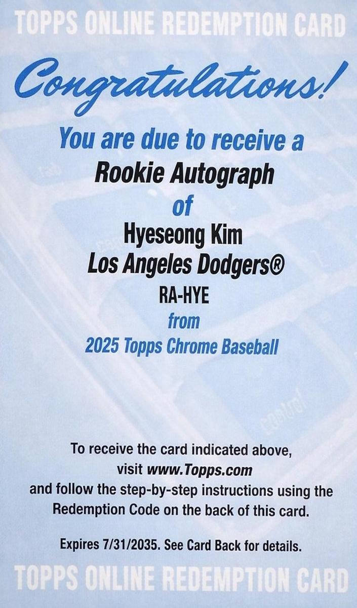 2025 Topps Chrome Baseball Hyeseong Kim #RA-HYE