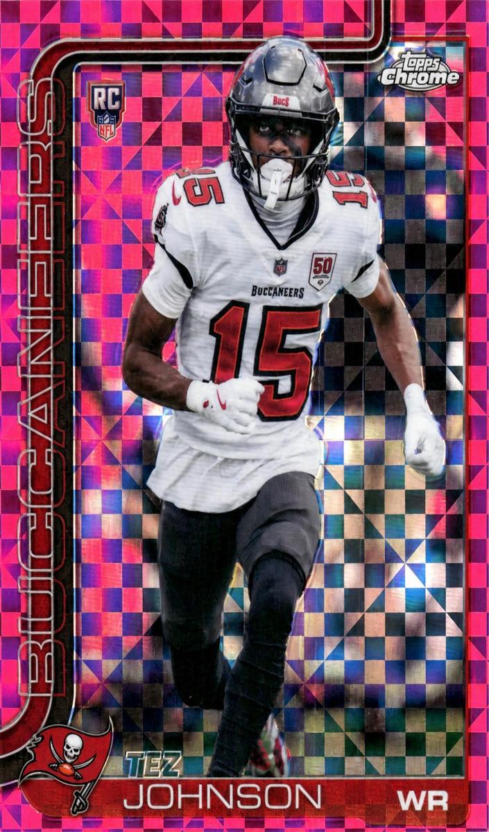 2025 Topps Chrome Football Hot Pink X-Fractor Tez Johnson #342