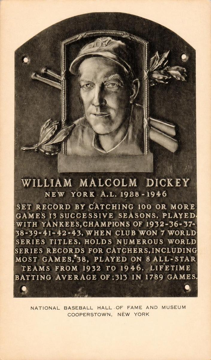 1953 Artvue Hall of Fame Plaque Postcards Type 1 Baseball Bill Dickey #NNO