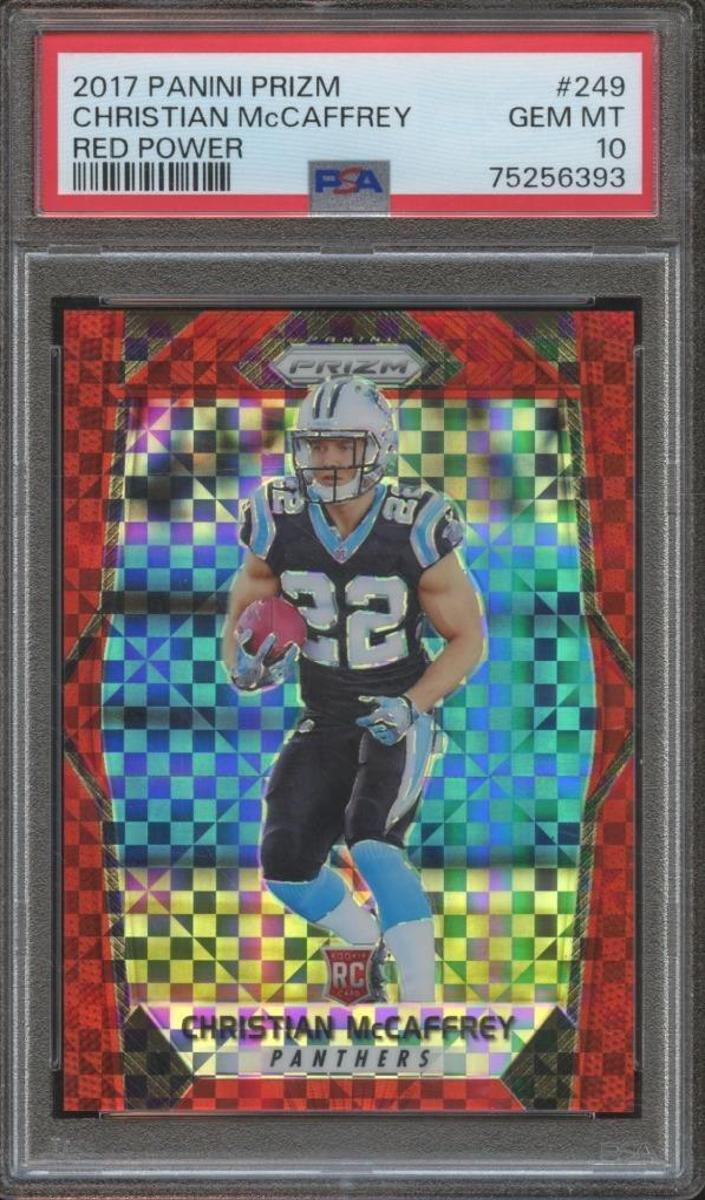 2017 Panini Prizm Football Red Power Christian McCaffrey #249 PSA 10