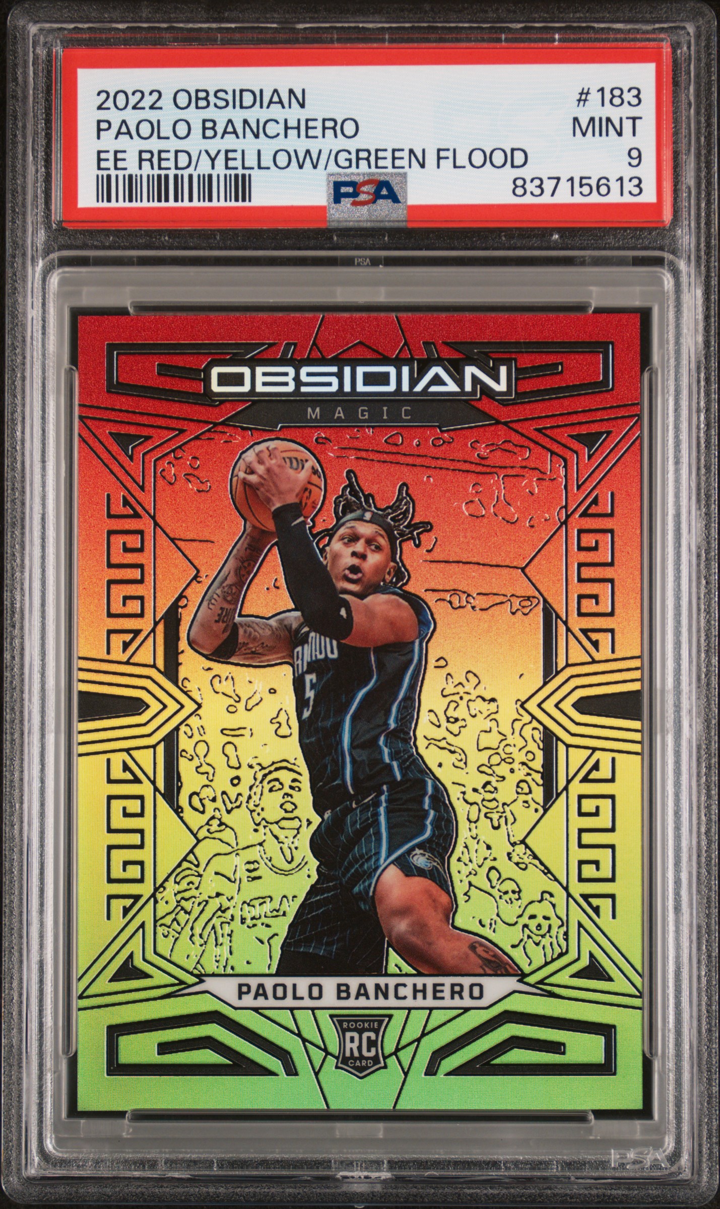 2022 Panini Obsidian Basketball Electric Etch Red Yellow Green Flood Paolo Banchero #183 PSA 9