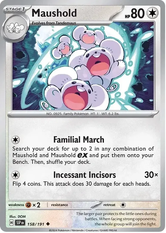 2024 Pokemon Scarlet & Violet Surging Sparks Maushold #158 PSA 8