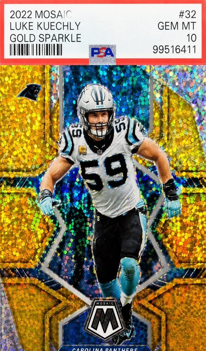 2022 Panini Mosaic Football Gold Sparkle Luke Kuechly #32 PSA 9