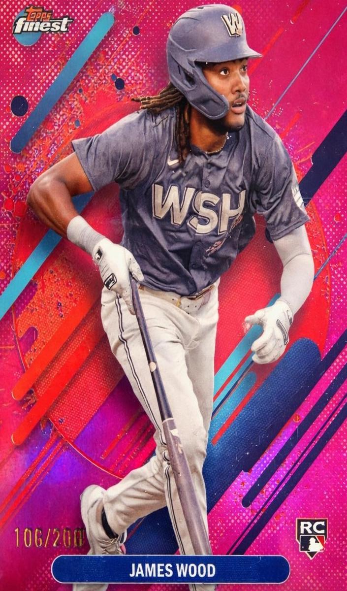 2025 Topps Finest Baseball Magenta Refractor James Wood #300 PSA 8