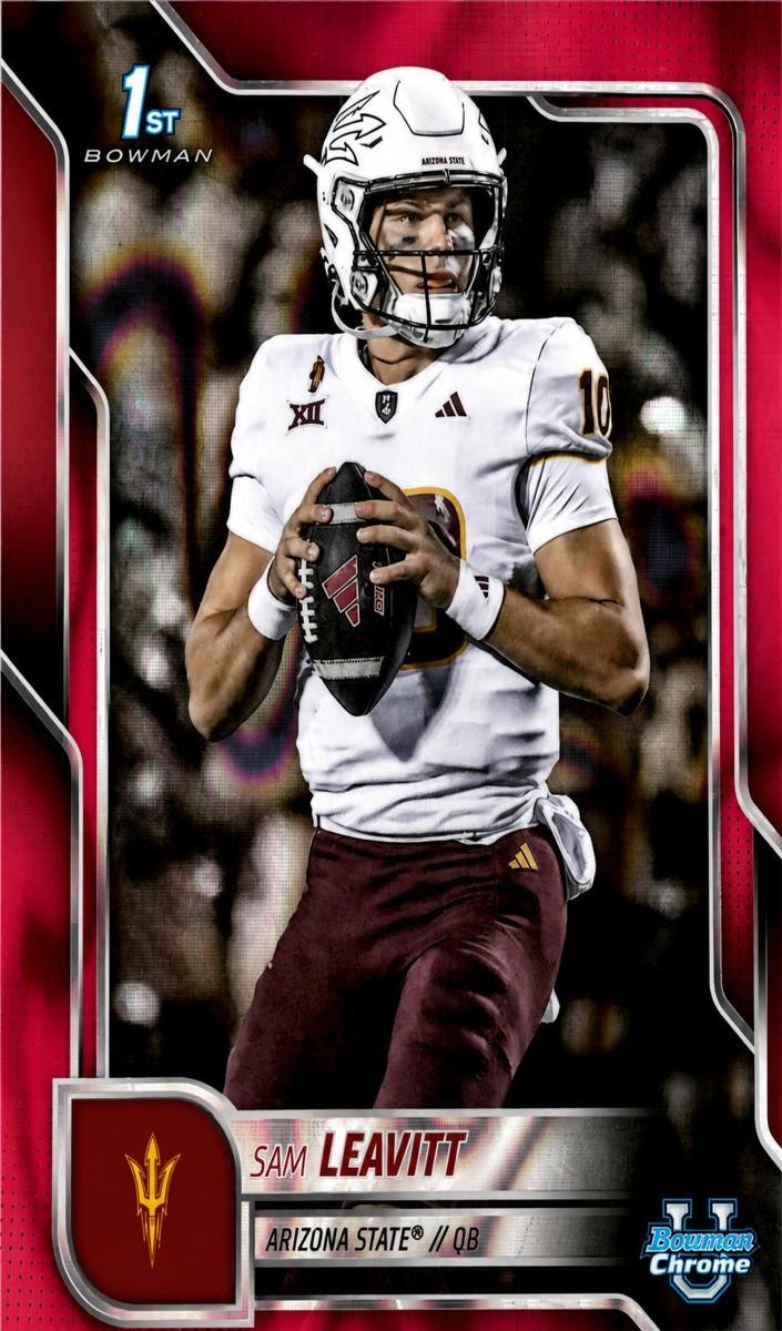 2025 Bowman Chrome University Football Pink Lava Refractor Sam Leavitt #195