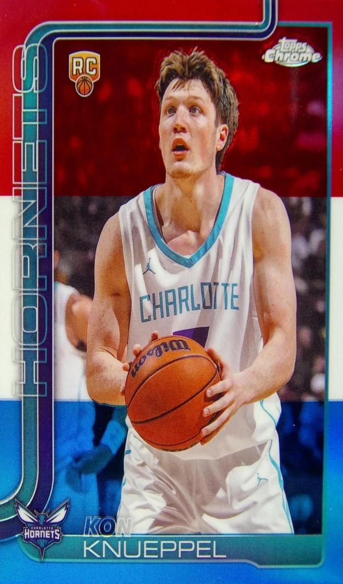 2025 Topps Chrome Basketball Red White and Blue Refractor Kon Knueppel #254