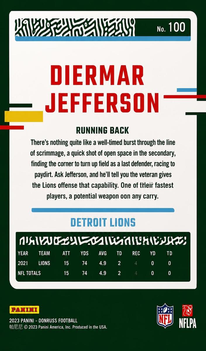 2023 Panini Donruss Football Aqueous Test Jermar Jefferson #100