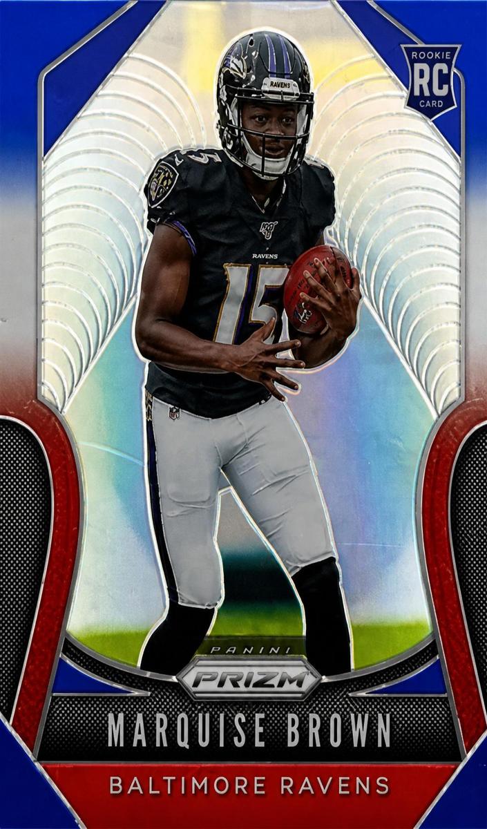 2019 Panini Prizm Football Prizm Red White Blue Marquise Brown #341 PSA 9