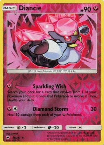2017 Pokemon Sun & Moon Burning Shadows Reverse Holo Diancie #94