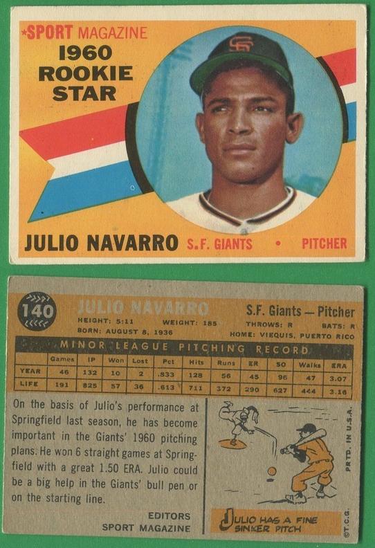 1960 Topps Baseball Rookie Star Julio Navarro #140 PSA 5