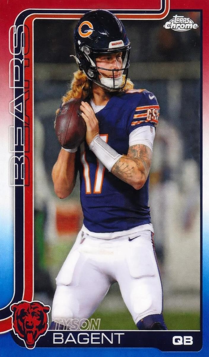 2025 Topps Chrome Football Red White and Blue Refractor Tyson Bagent #54