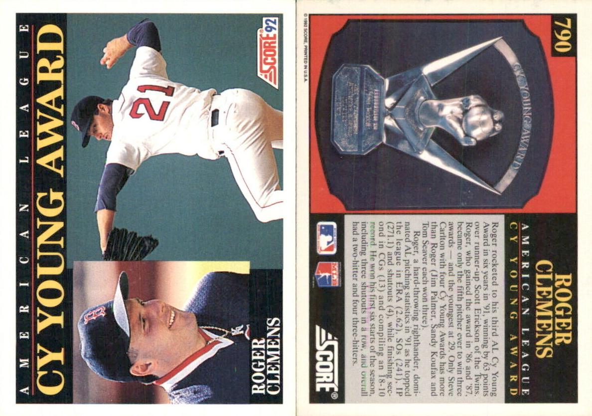 1992 Score Baseball Roger Clemens #790