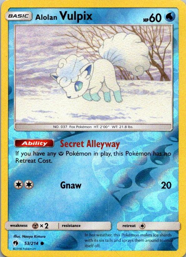 2018 Pokemon Sun & Moon Lost Thunder Reverse Holo Alolan Vulpix #53