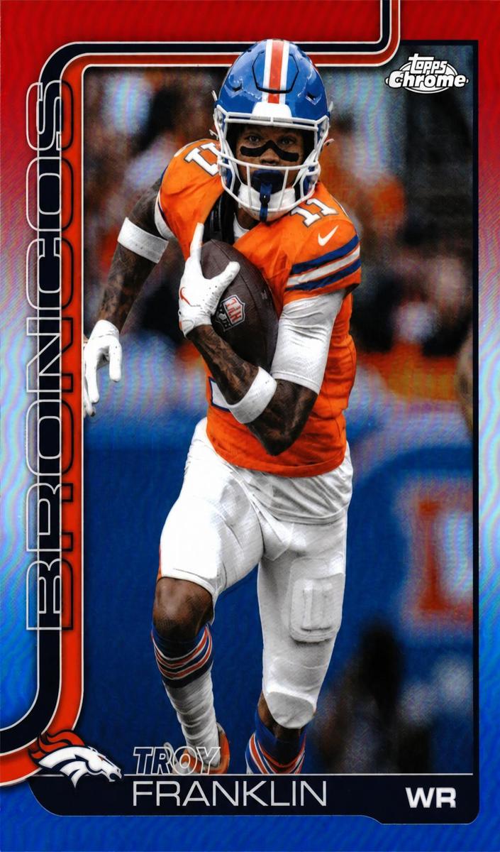 2025 Topps Chrome Football Red White and Blue Refractor Troy Franklin #91