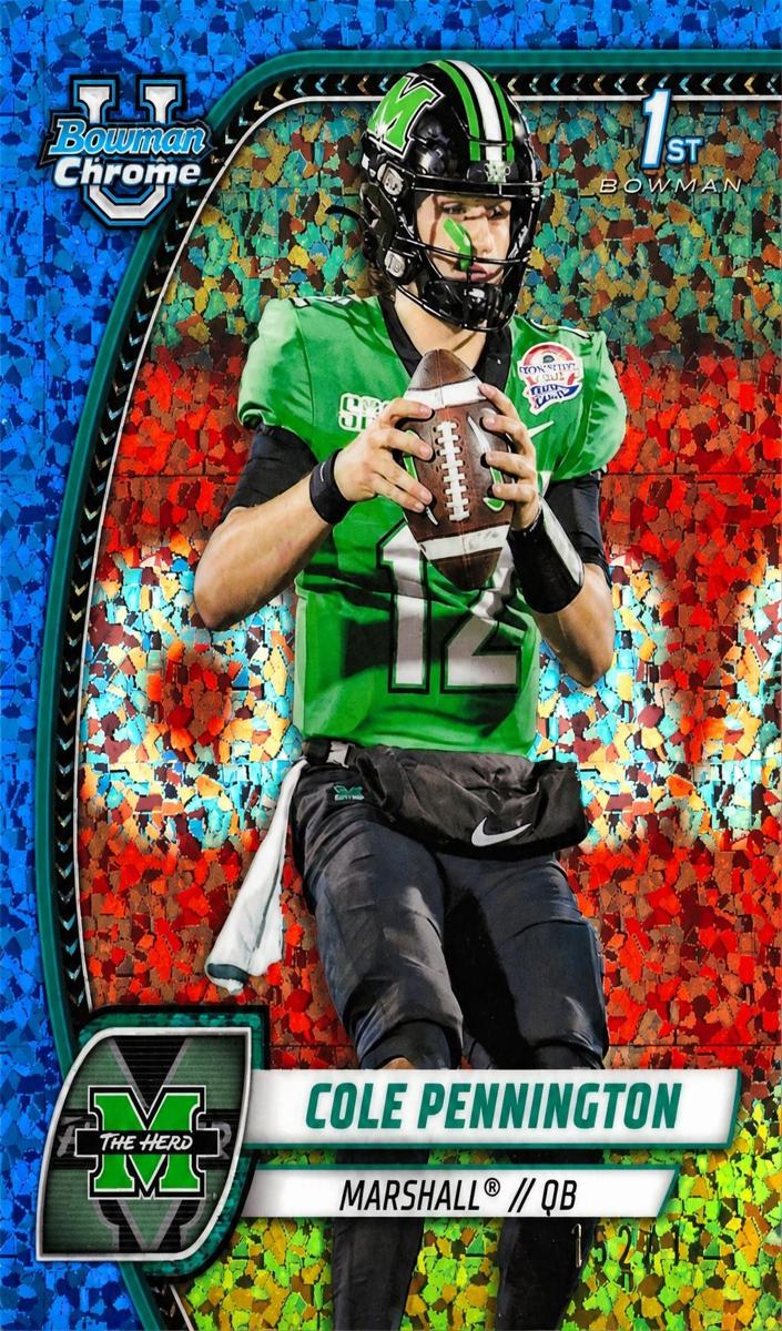2024 Bowman Chrome University Football Blue Mini Diamond Refractor Cole Pennington #45