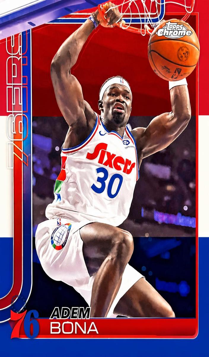 2025 Topps Chrome Basketball Red White and Blue Refractor Adem Bona #183