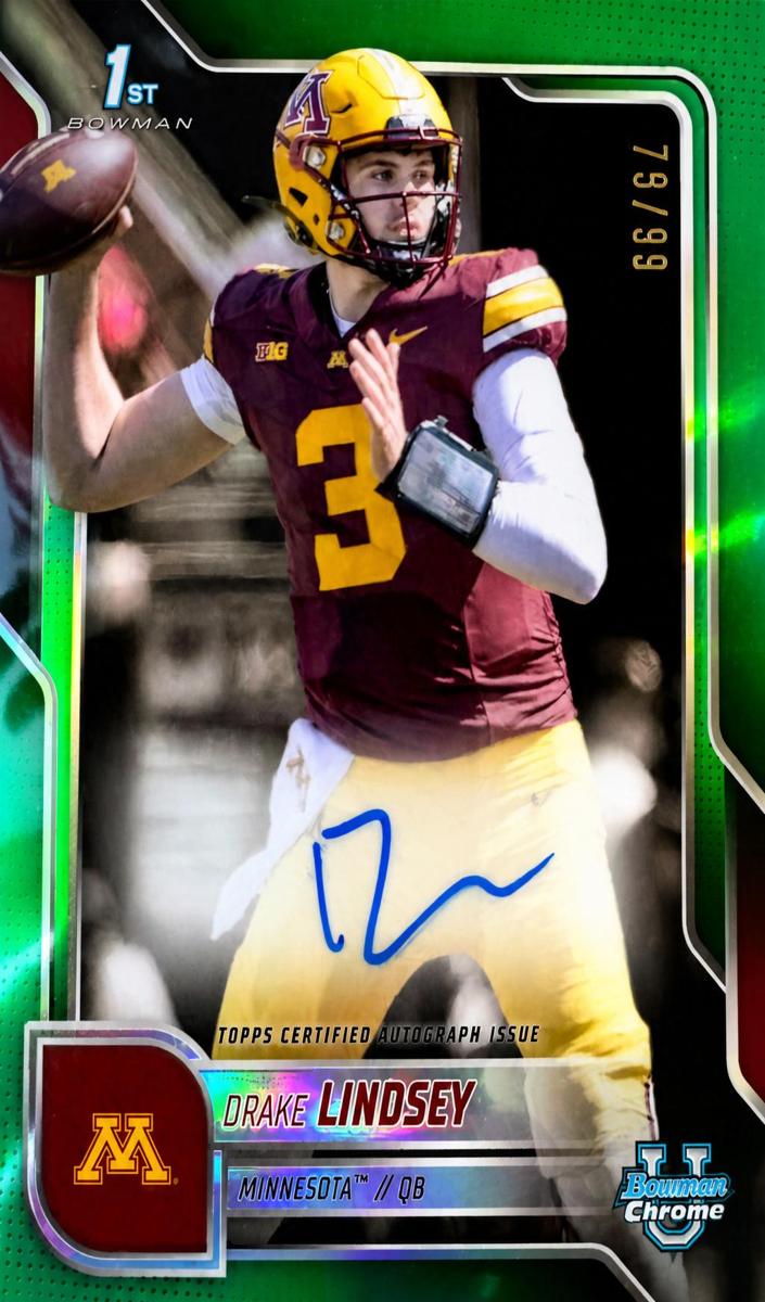 2025 Bowman Chrome University Football Green Refractor Drake Lindsey #BCA-DLI