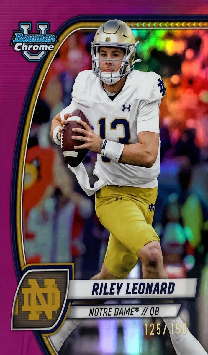 2024 Bowman Chrome University Football Fuchsia Refractor Riley Leonard #154 SGC 10