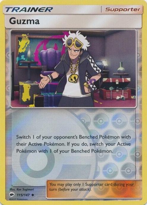 2017 Pokemon Sun & Moon Burning Shadows Reverse Holo Guzma #115 PSA 4