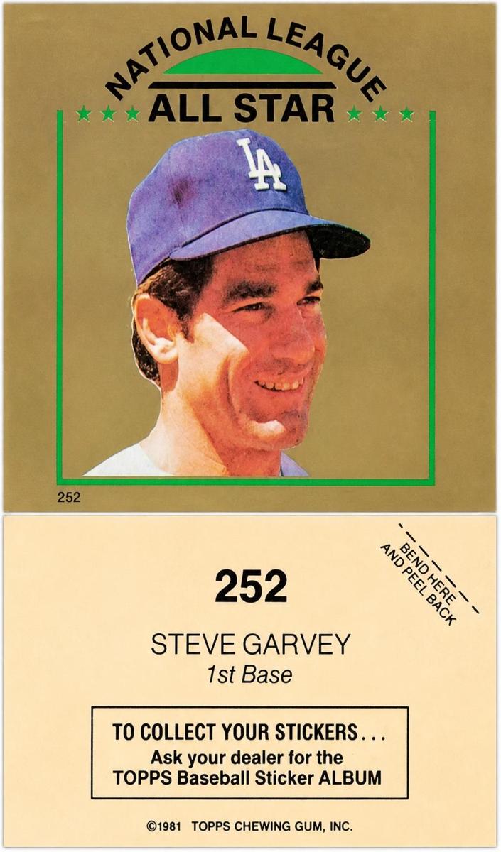1981 Topps Stickers Baseball Steve Garvey #252
