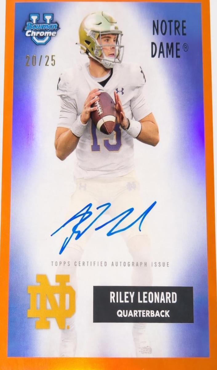 2024 Bowman Chrome University Football Orange Refractor Riley Leonard #55BV-RL PSA 9
