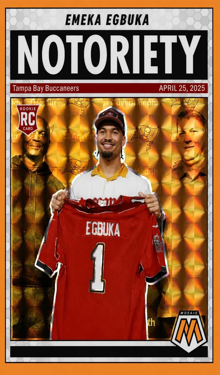2025 Panini Mosaic Football Orange Fluorescent Emeka Egbuka #16 PSA 8