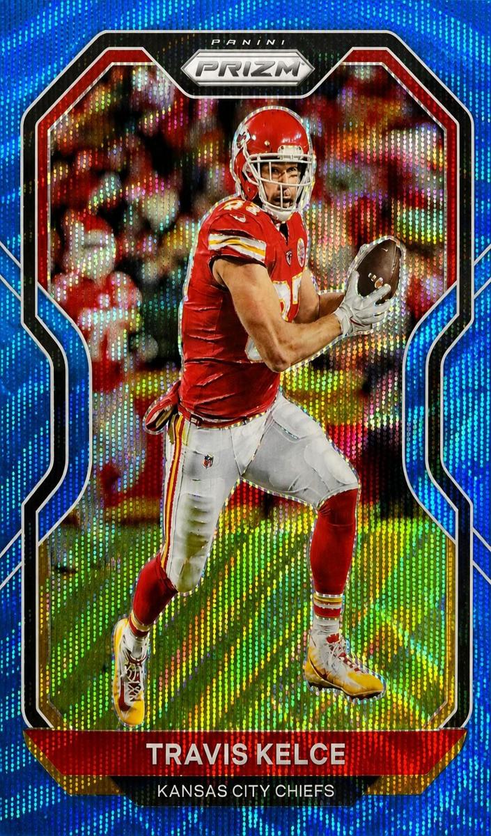 2020 Panini Prizm Football Blue Wave Travis Kelce #122 PSA 9