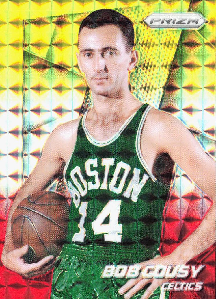 2014 Panini Prizm Basketball Yellow Red Mosaic Bob Cousy #215 SGC 10