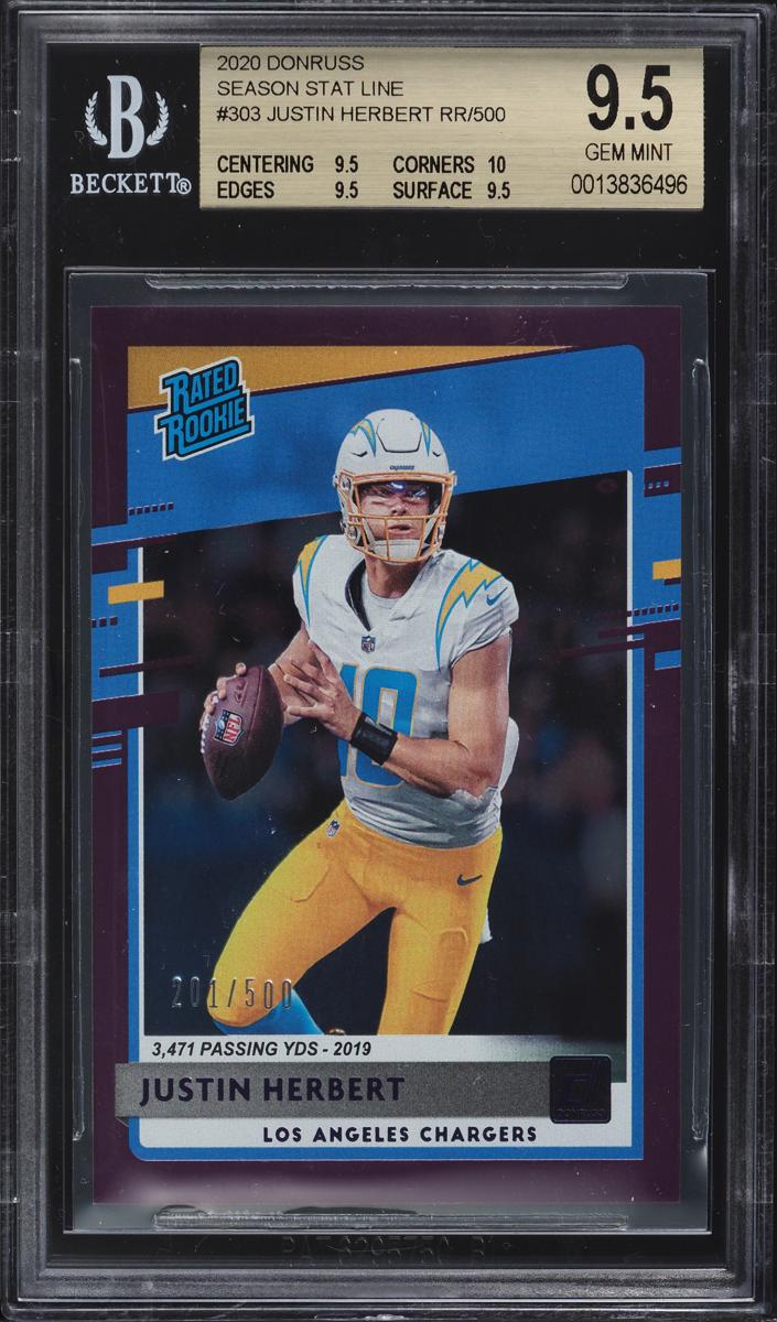 2020 Panini Donruss Football Season Stat Line Justin Herbert #303 SGC 10